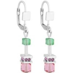 Silver Rhodium Pastel Crystal Cube Drop Earrings - Statement Dangle