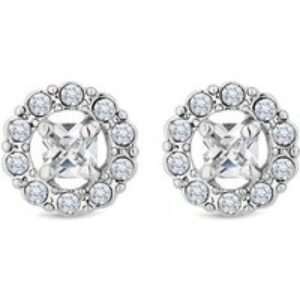 Diamond Style London Crystal Halo Stud Earrings - Silver-Tone