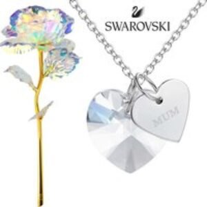 Unisex Black Mother's Day Gift Bundle with Swarovski Necklace