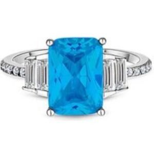 Diamond Style London Aquamarine Rhodium Plated Statement Ring - 17 Crystal Setting | Wowcher