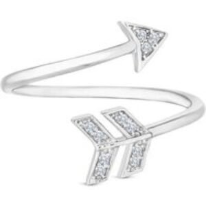 Diamond Style Sterling Silver Rhodium Crystal Arrow Statement Ring - Adjustable