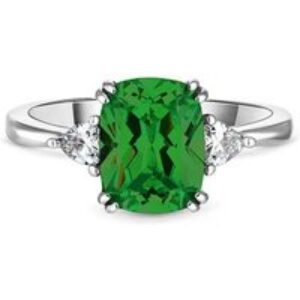 Diamond Style London Emerald Cut Rhodium Plated Statement Ring - Emerald Green Crystal