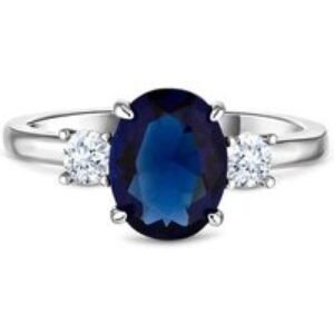 Diamond Style London Rhodium Plated Oval Cut Blue Crystal Statement Ring - UK M | Wowcher