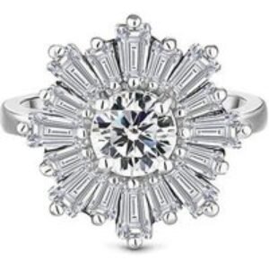 Diamond Style London Rhodium Plated Crystal Starburst Statement Ring | Wowcher