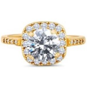Gold Plated Crystal Halo Statement Ring - Diamond Style London - Engagement & Fashion Sizes M