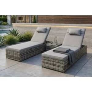 Elegant Garden Rattan Sun Lounger Set with Cushions - Grey or Black | Wowcher