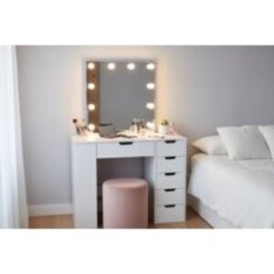 Hollywood Vanity Dressing Table with LED Mirror & Drawers - White | Wowcher