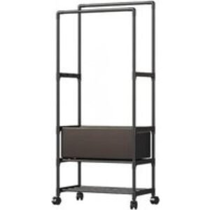 Double Rod Metal Clothes Rack with Bottom Shelf and Mobility Wheels | Wowcher