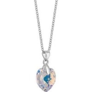 Rhodium Silver Plated Aurora Borealis Crystal Heart Pendant Necklace - Adjustable Statement Jewellery | Wowcher