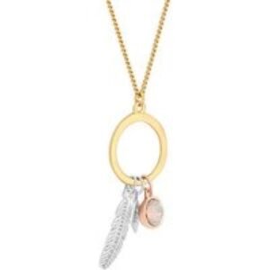 Diamond Style London Mixed Plating Feather Charm Pendant Necklace - Adjustable Gold