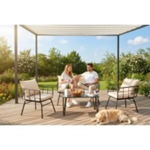 4-Piece Outdoor Patio Set with Cushions and Sturdy Steel Frame | Wowcher