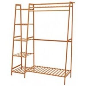 Spacious Bamboo Bedroom Clothes Rack with Shelves