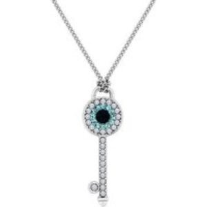 Diamond Style Rhodium Key Pendant Necklace - Elegant Silver-Tone Jewellery