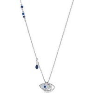 Sterling Silver Multi Charm Evil Eye Pendant Necklace with Blue Crystal Accents - Adjustable Chain by Diamond Style London | Wowcher