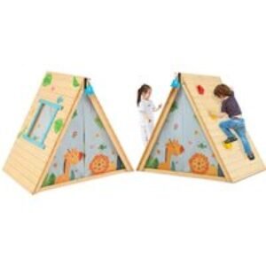 2-in-1 Kids' Wooden Climbing Playhouse with Bell | Wowcher