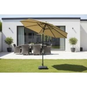 3m Traditional Patio Parasol with Plastic Base - Taupe | Wowcher