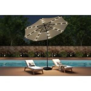 3m Patio Parasol with Solar Powered LED and Base | Wowcher
