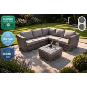 5-Seater Aluminium Frame Rattan Corner Sofa Set with Ice Bucket Table & Optional Rain Cover - Brown or Grey | Wowcher