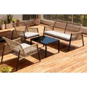 4-Seater Garden Furniture Set with Metal Framing & Glass Coffee Table | Wowcher