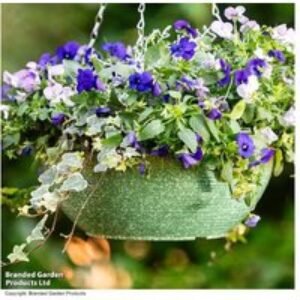 Sage Green Glazed Effect Hanging Basket - Durable Outdoor Planter | Wowcher