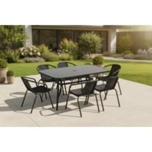 Spacious Outdoor Glass Table with Six All-Weather Rattan Chairs | Wowcher