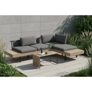 4-Seater L-Shaped Garden Sofa Set with Table & Cushions - Grey | Wowcher