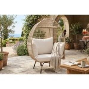 Oversized Rattan Egg Chair with 4 Cushions - Light Brown | Wowcher