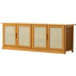 Wooden Entryway Shoe Cabinet Bench with Rattan Doors and Storage | Wowcher