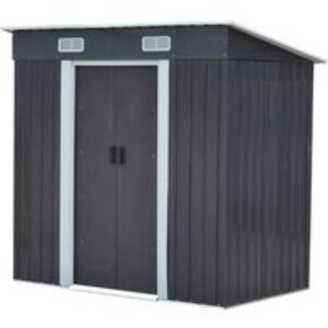 4x6ft Metal Garden Storage Shed with Sliding Door and Vents - Charcoal Black | Wowcher