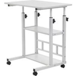 Mobile Overbed Table with Storage Shelves & Adjustable Height - White | Wowcher