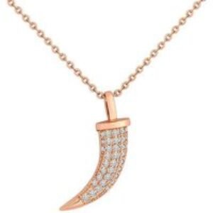 14K Rose Gold Plated Horn Pendant Necklace with Crystals - Adjustable Chain