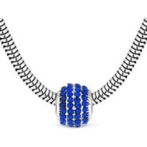 Royal Blue Beads & Crystals Silver-Tone Charm Bracelet - Adjustable Gift Bangle | Wowcher