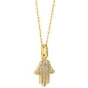 Gold Plated Hamsa Hand Pendant Necklace with 59 Crystal Accents - Adjustable Chain | Wowcher