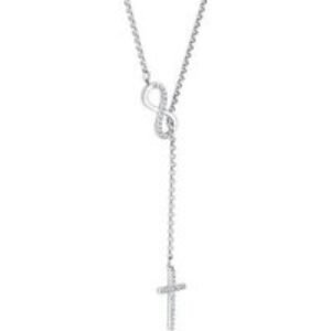 Rhodium Plated Infinity Lariat Necklace with Crystals - Adjustable Chain