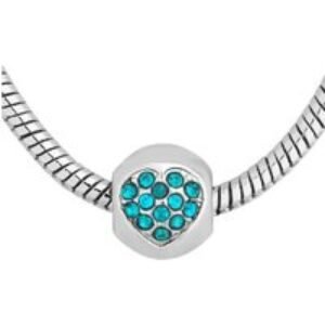 Silver & Turquoise Heart Charm Bracelet - Crystal Accents