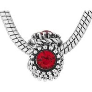 Rhodium Silver Plated Ava Charm Bracelet - Red Crystal Beads