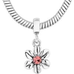 Diamond Style London Silver & Light Pink Snake Chain Charm Bracelet - 19.5cm