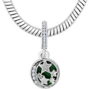 Diamond Style London Silver & Green Charm Snake Chain Bracelet - 19.5cm