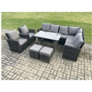 Dark Grey Rattan 10-Seater High-Back Corner Dining Set - Weather-Resistant Garden Furniture | Wowcher