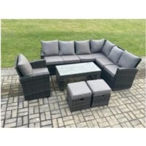 Dark Grey Rattan 9-Seater Corner Sofa Set with Armchair & Footstools - Weather-Resistant Garden Furniture | Wowcher