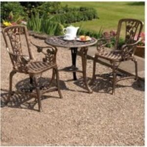 Bronze Cast Iron 3-Piece Rose Bistro Set - Weather-Resistant Outdoor Garden Furniture | Wowcher