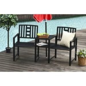 Outsunny Patio Tete-a-tete Chair: 2-Seat Bench with Middle Coffee Table & Umbrella Hole | Wowcher