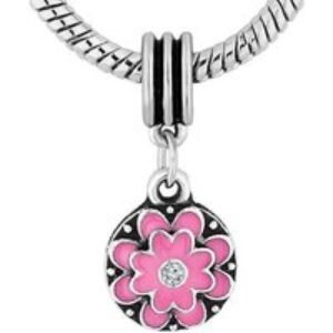 Silver Charm Bracelet - Adjustable Floral Light Purple Bangle