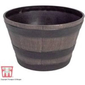 Small Wooden Barrel Effect Planter - Rustic Lightweight Outdoor Pot | Wowcher
