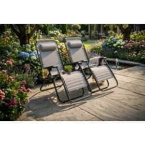 2-Pack Zero Gravity Garden Sun Loungers with Headrest & Cup Holder - 9 Colours | Wowcher