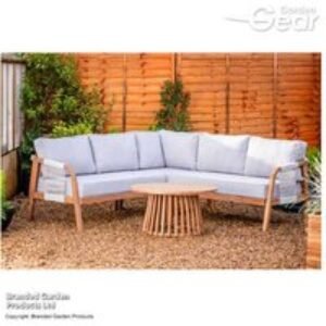 Acacia Wood Weather-Resistant Modern Corner Sofa Set - 4-Seater Outdoor Lounge with Coffee Table | Wowcher