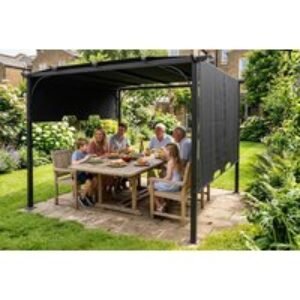 3m x 3m x 2.3m Outdoor Pergola with Adjustable Canopy - Dark Grey | Wowcher
