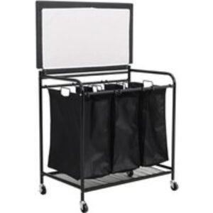 Triple Bag Rolling Laundry Sorter with Lift-Up Ironing Board Top | Wowcher