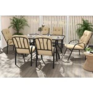 Outsunny 7-Piece Garden Dining Set with Cushions & Glass Table