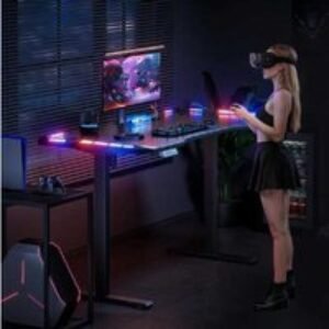 EcoFurnix 120cm Electric Standing Gaming Desk with LED Lights & Memory Settings - Black | Wowcher